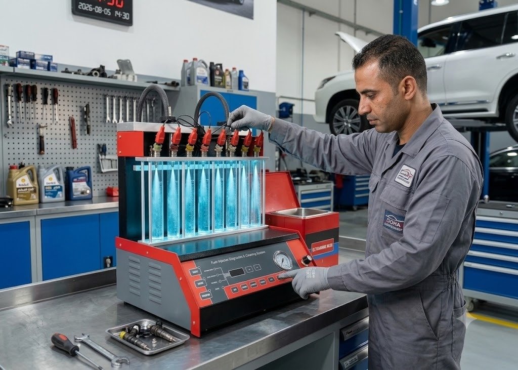 Technician Operating Fuel Injector Diagnostic & Cleaning System Machine Qatar